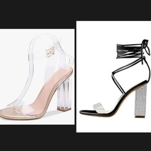 Women's Clear Strap Heels - Black and Silver Sandals Size 13